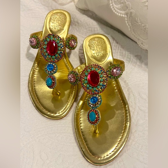 💎 VINCE CAMUTO Jeweled Demi Wedge Sandals - size 38 NWOT 💎 - Picture 10 of 11